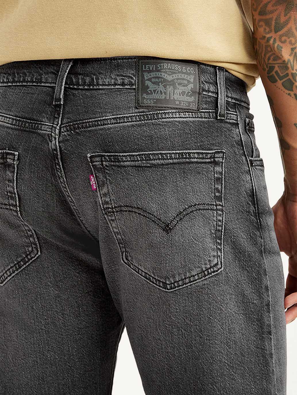 Men's 555 Charcoal Grey Relaxed Straight Fit Mid Rise Jeans - Detail View