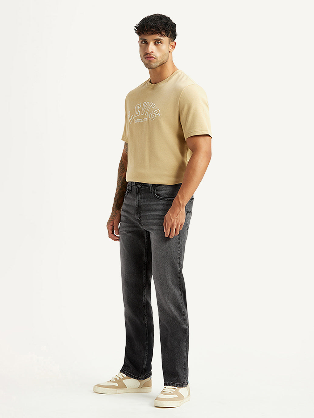 Men's 555 Charcoal Grey Relaxed Straight Fit Mid Rise Jeans - Side View