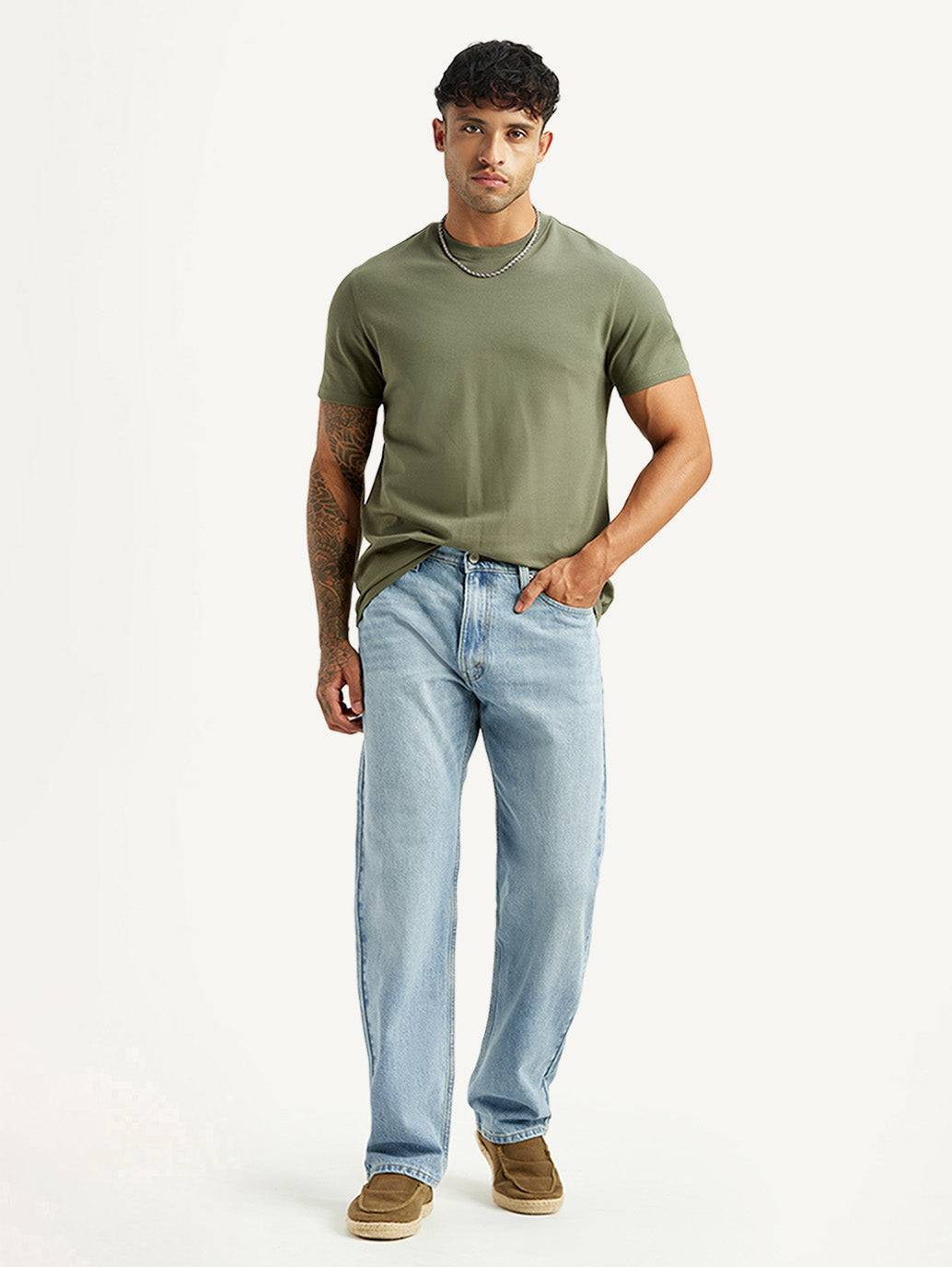 Men's 555 Light Blue Relaxed Straight Fit Mid Rise Jeans