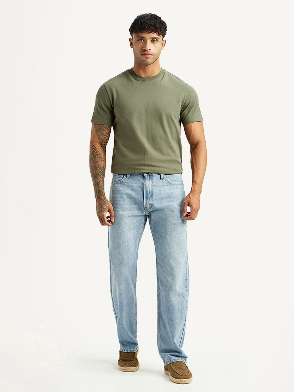 Men's 555 Light Blue Relaxed Straight Fit Mid Rise Jeans - Front View