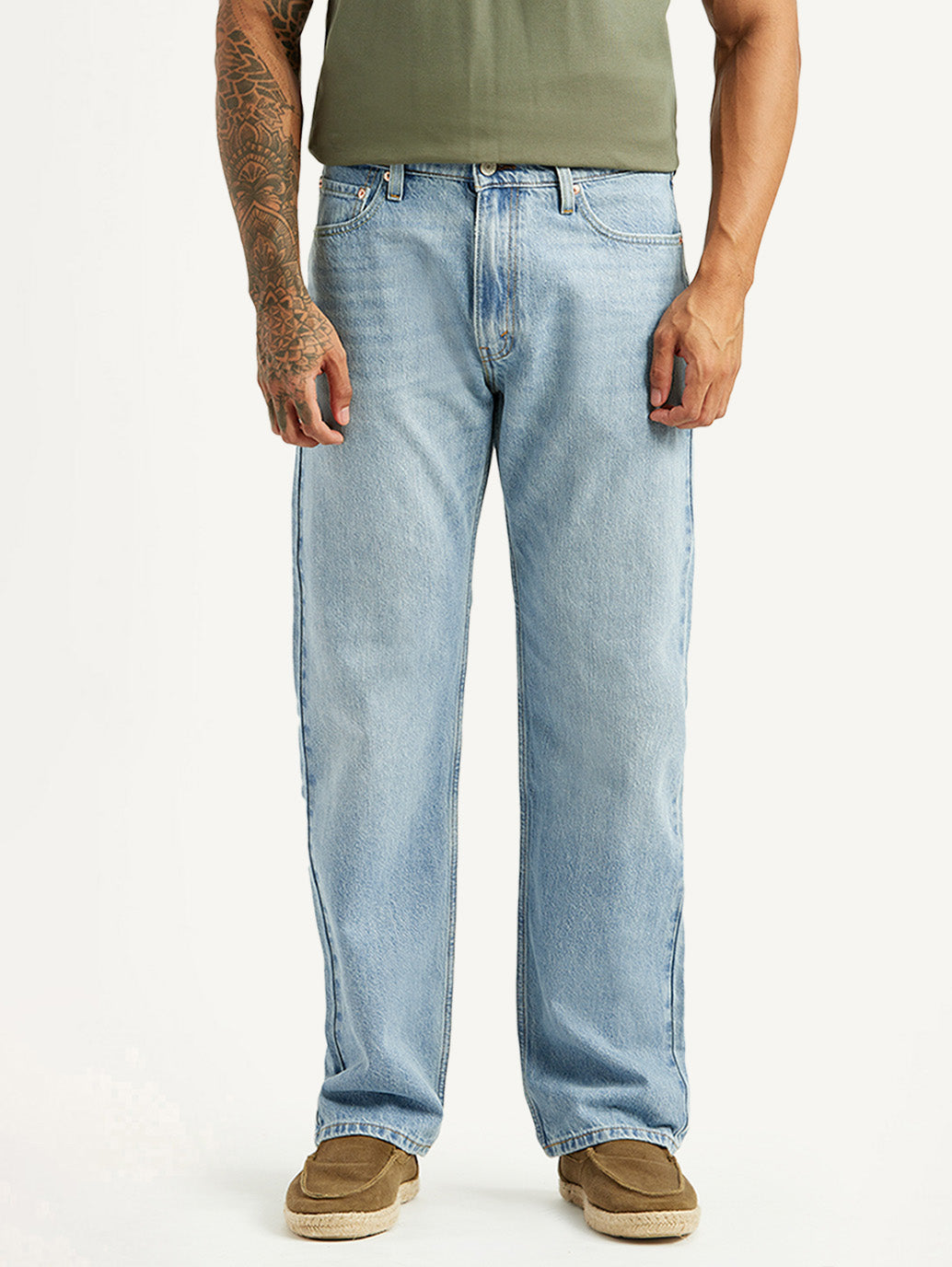 Men's 555 Light Blue Relaxed Straight Fit Mid Rise Jeans - Front View