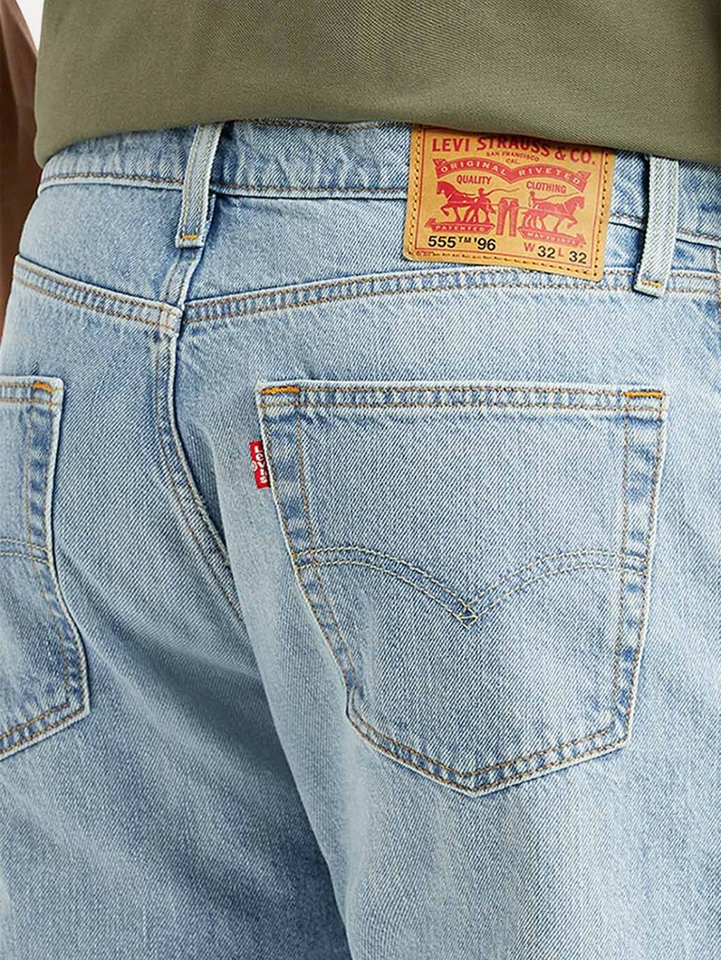 Men's 555 Light Blue Relaxed Straight Fit Mid Rise Jeans - Detail View