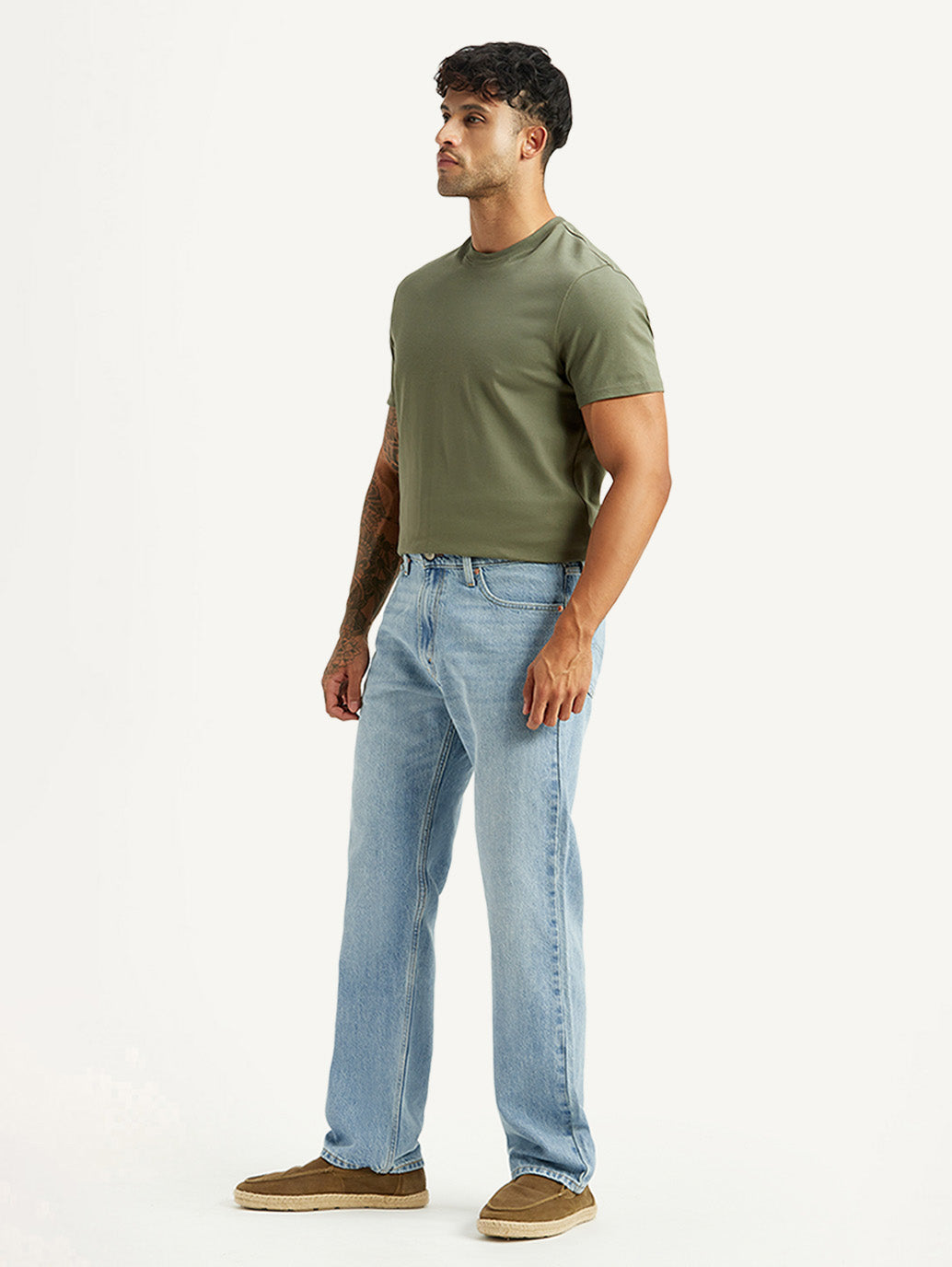 Men's 555 Light Blue Relaxed Straight Fit Mid Rise Jeans - Side View