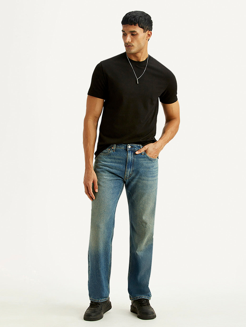 Men's 555 Blue Relaxed Straight Fit Mid Rise Tinted Jeans