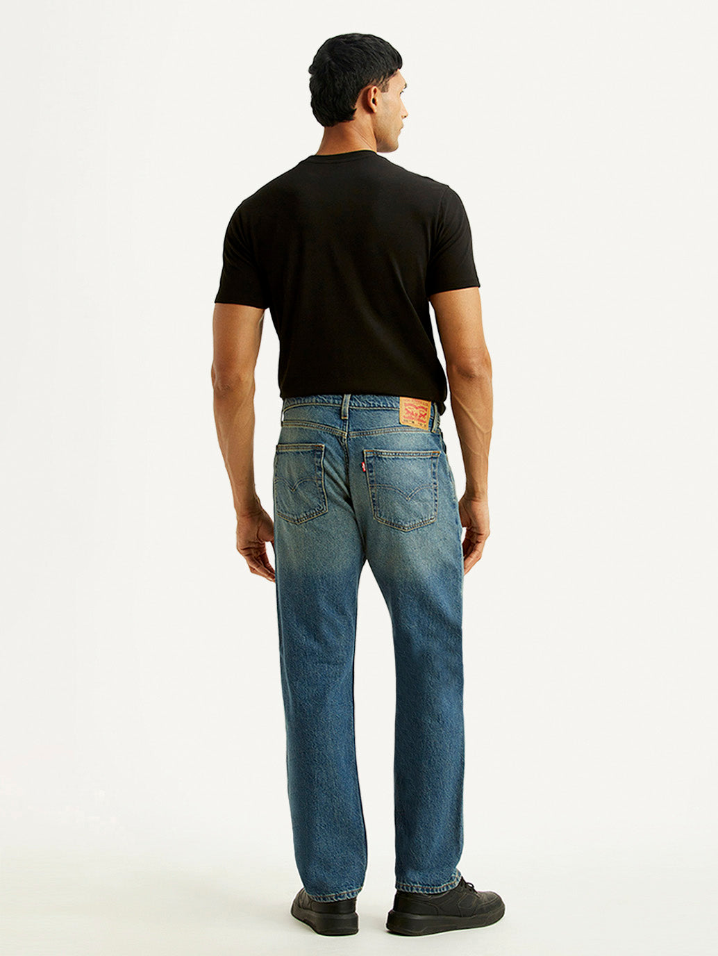 Men's 555 Blue Relaxed Straight Fit Mid Rise Tinted Jeans - Back View