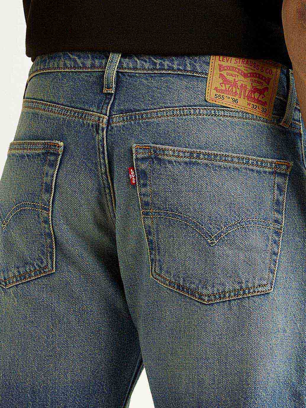 Men's 555 Blue Relaxed Straight Fit Mid Rise Tinted Jeans - Detail View