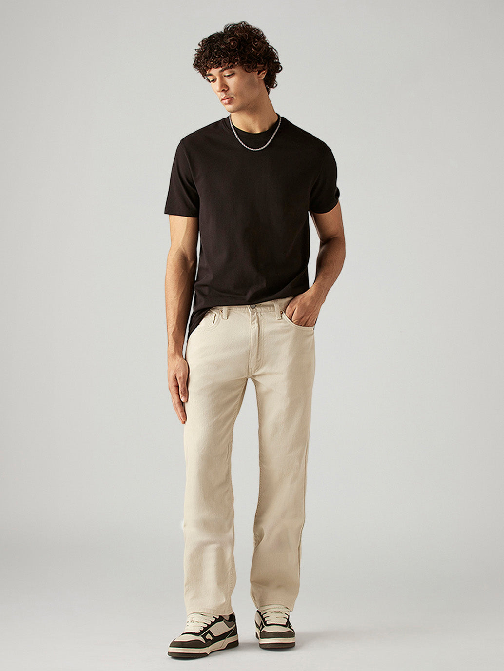 Men's 555 Beige Relaxed Straight Fit Mid Rise Jeans - Styleshot View