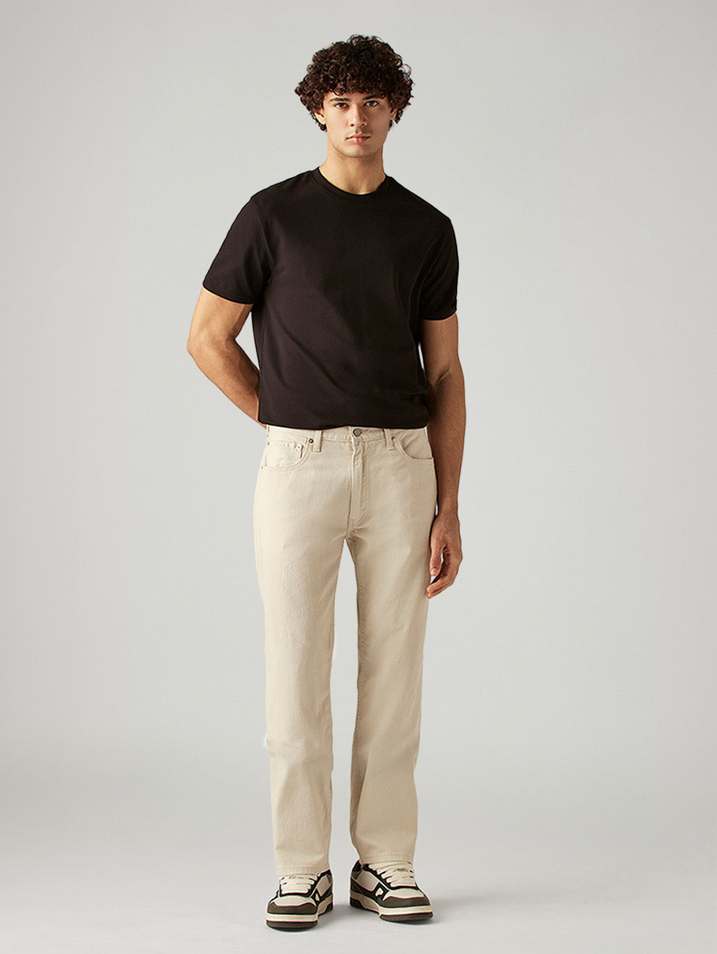 Men's 555 Beige Relaxed Straight Fit Mid Rise Jeans - Front View