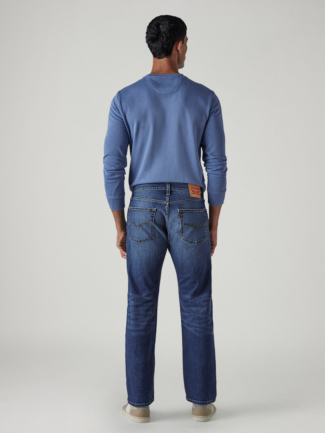 Men's 555 Indigo Relaxed Straight Fit Mid Rise Performance Jeans - Back View