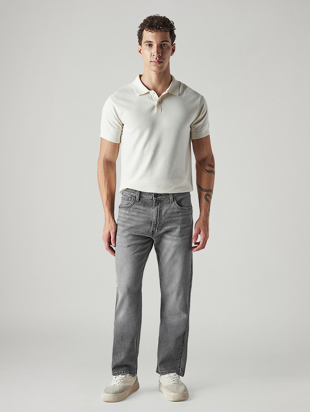 Men's 555 Grey Relaxed Straight Fit Mid Rise Jeans - Front View