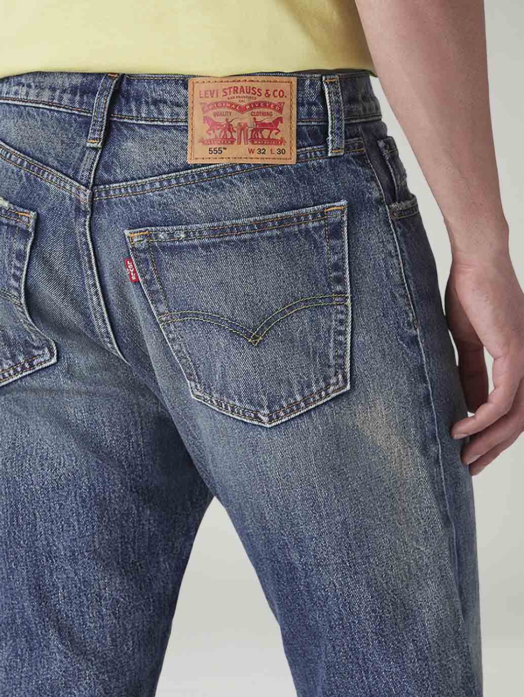 Men's 555 Indigo Relaxed Straight Fit Mid Rise Jeans - Detail View