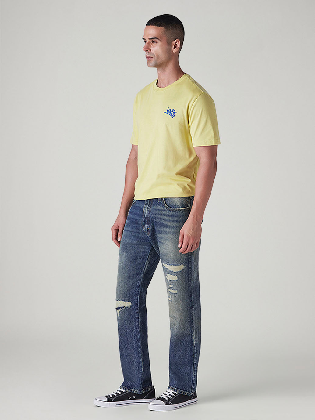 Men's 555 Indigo Relaxed Straight Fit Mid Rise Jeans - Side View