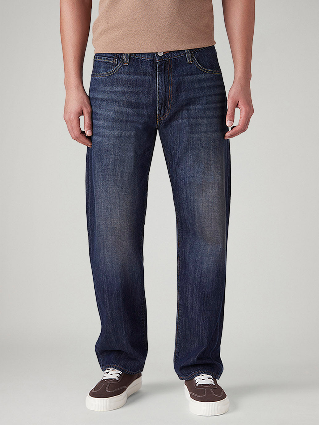 Men's 555 Dark Indigo Relaxed Straight Fit Mid Rise Selvedge Jeans - Front View