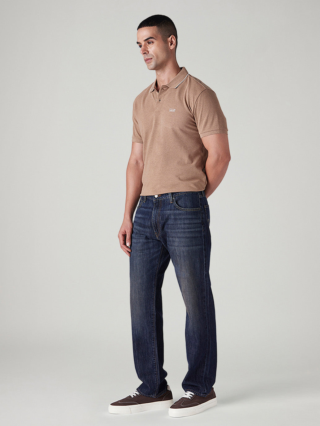 Men's 555 Dark Indigo Relaxed Straight Fit Mid Rise Selvedge Jeans - Side View