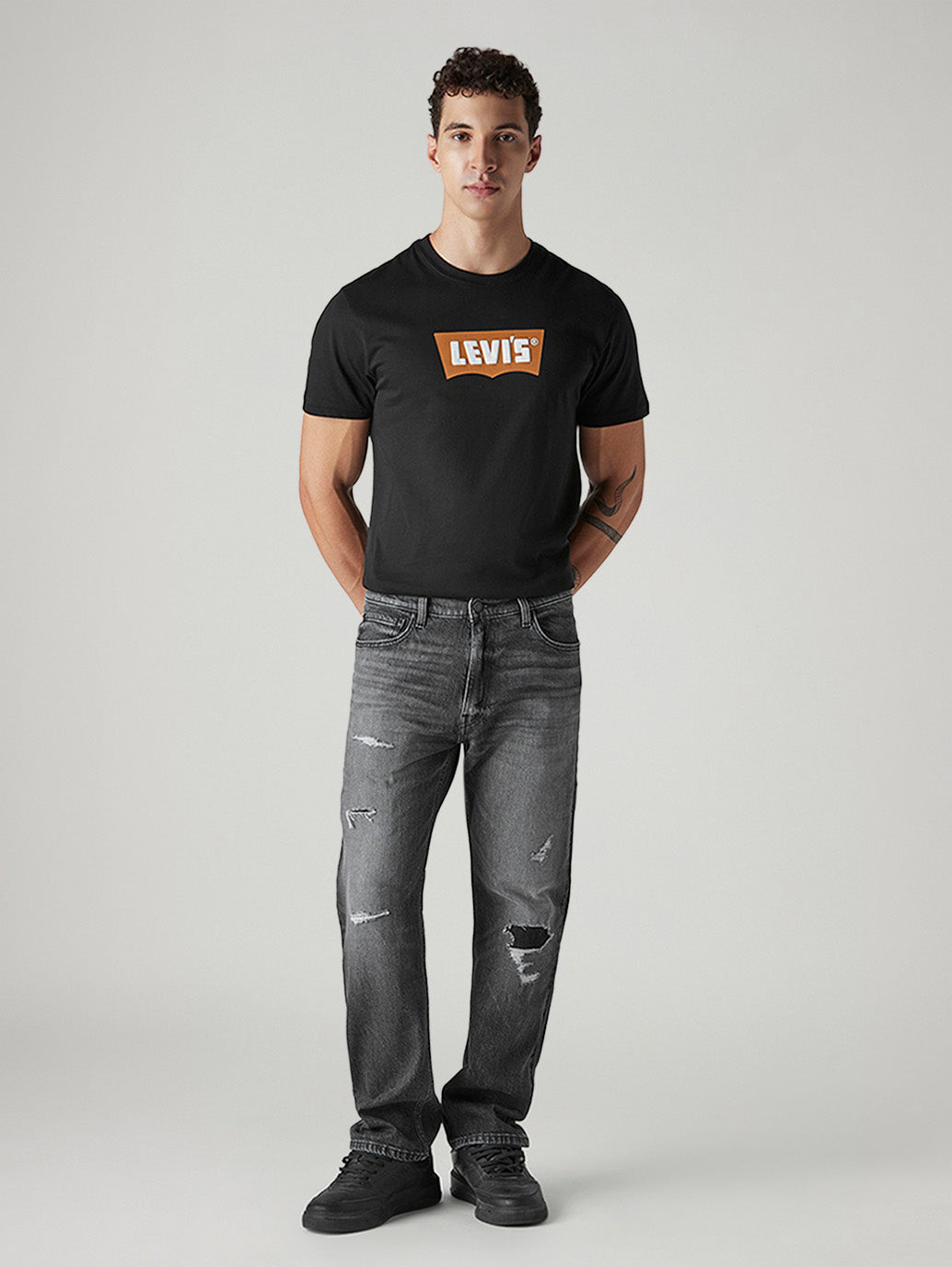Men's 555 Charcoal Grey Relaxed Straight Fit Mid Rise Jeans - Front View