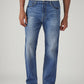 Men's 555 Blue Relaxed Straight Fit Mid Rise Performance Jeans - Front View