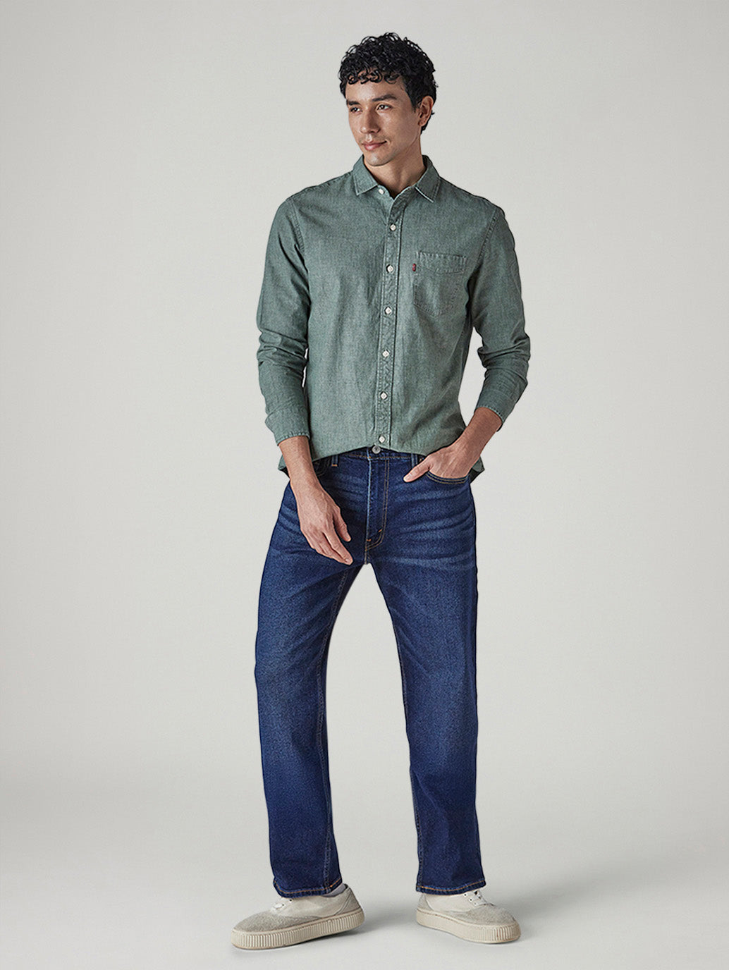 Men's 555 Blue Relaxed Straight Fit Mid Rise Jeans