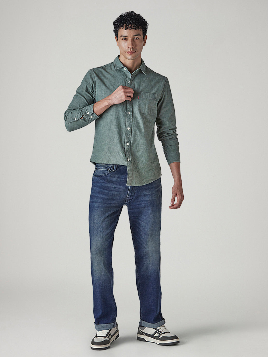 Men's 555 Blue Relaxed Straight Fit Mid Rise Selvedge Jeans