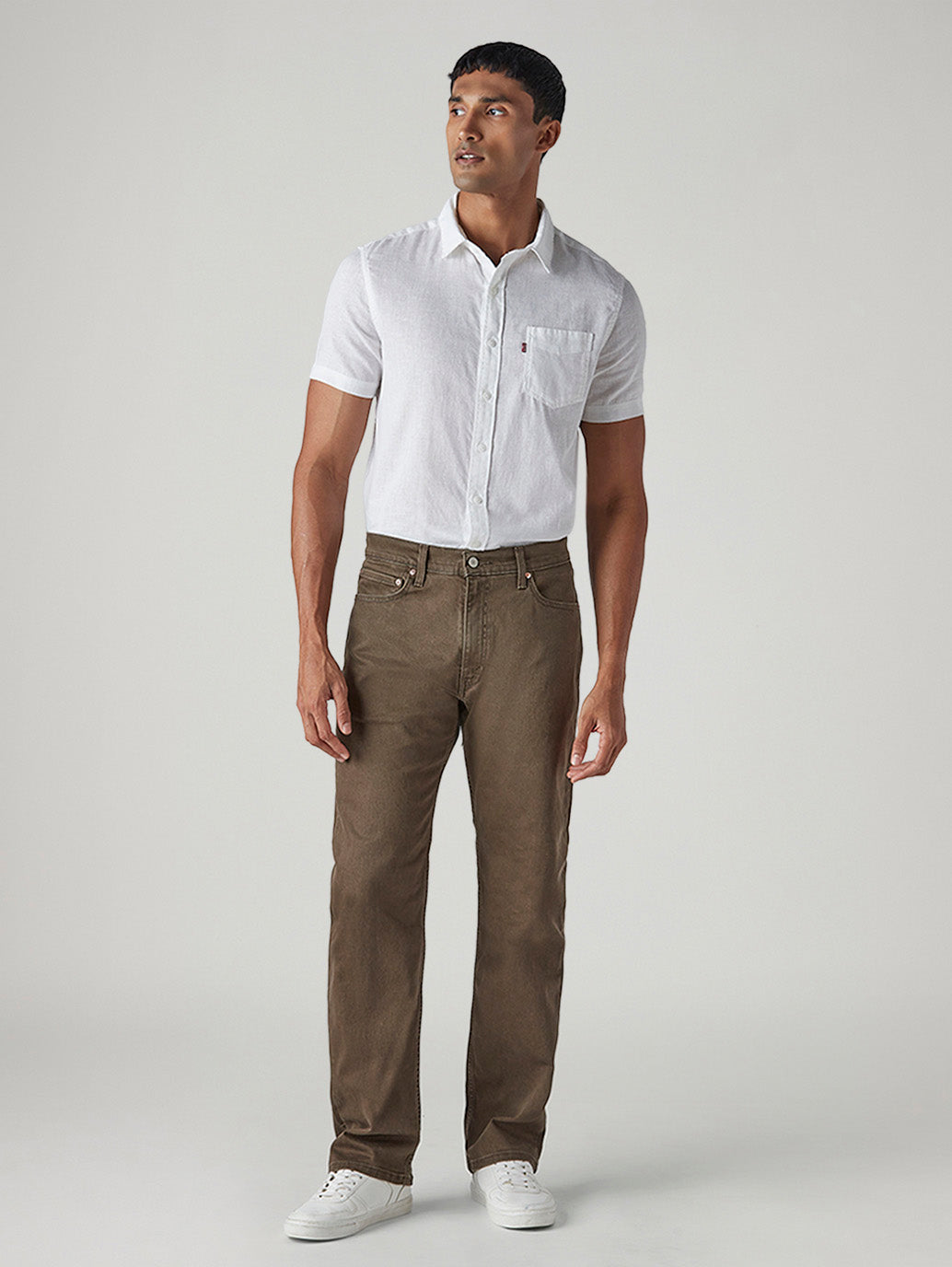 Men's 555 Brown Relaxed Straight Fit Mid Rise Overdyed Jeans - Front View