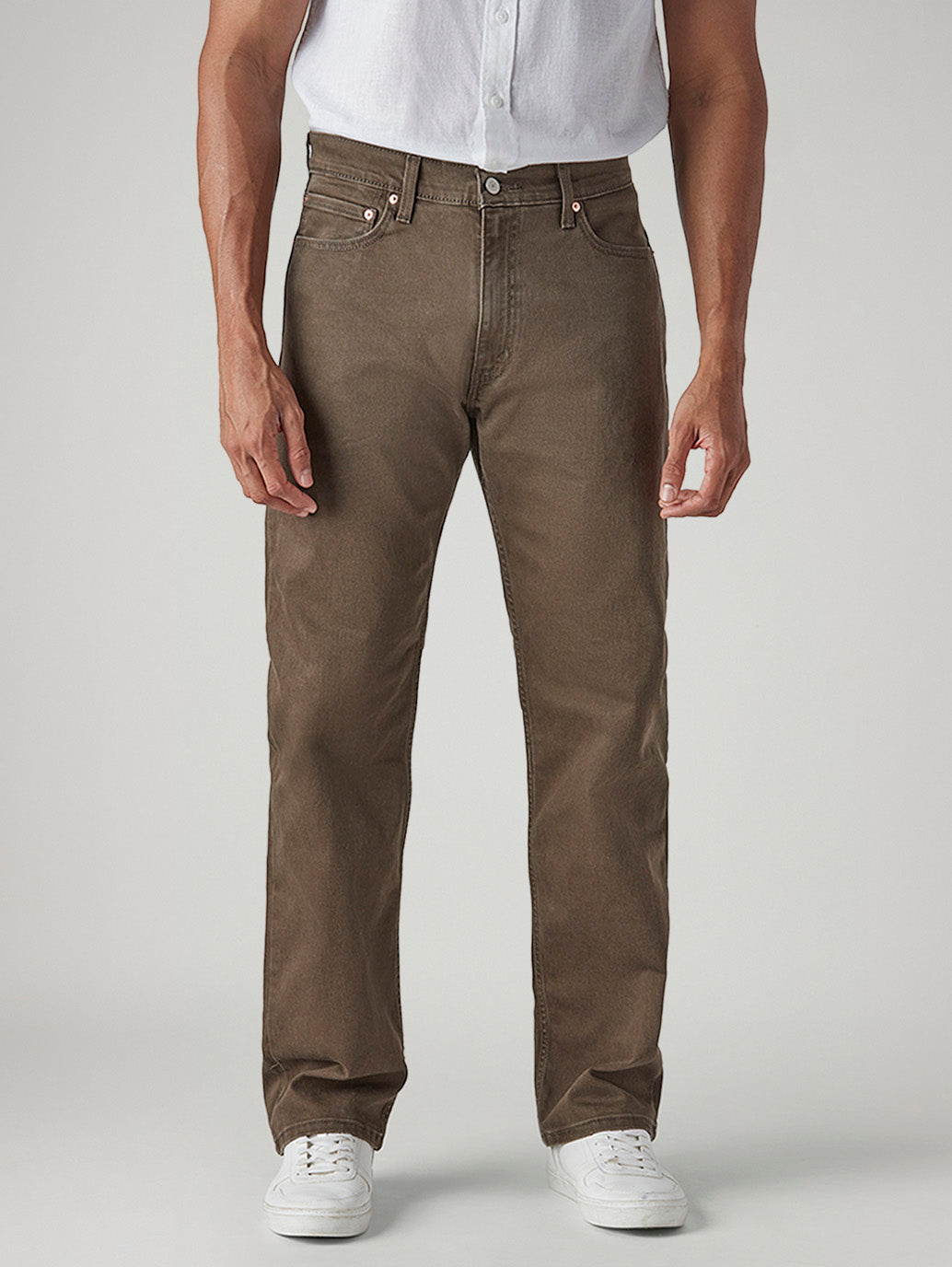 Men's 555 Brown Relaxed Straight Fit Mid Rise Overdyed Jeans - Front View