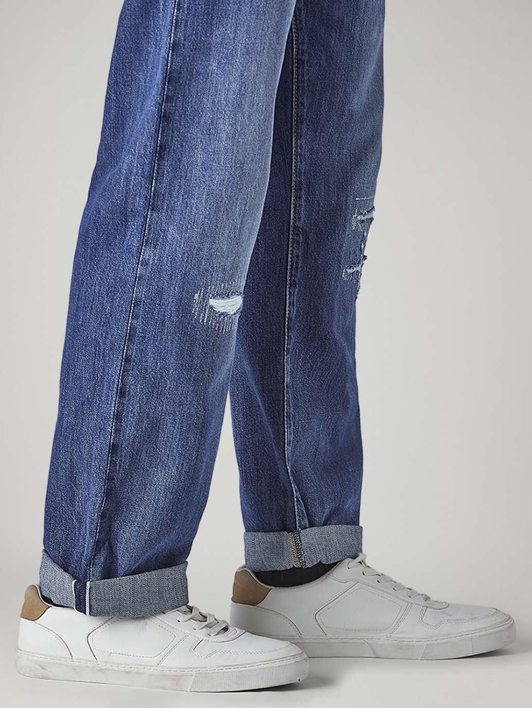 Men's 555 Blue Relaxed Straight Fit Mid Rise Selvedge Jeans - 20 View