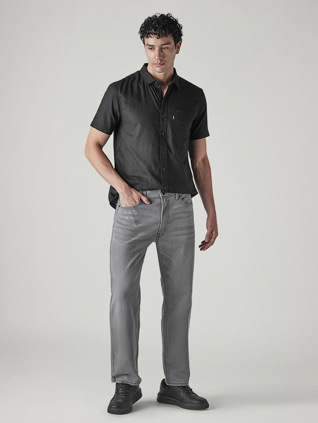 Men's 555 Light-Grey Relaxed Straight Fit Mid Rise Jeans