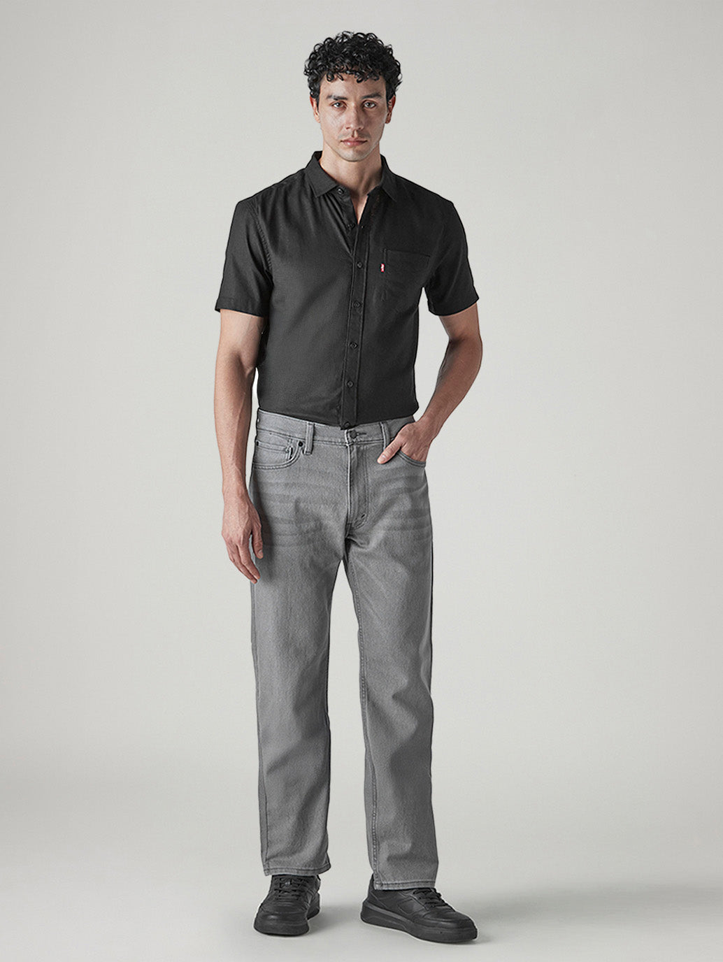 Men's 555 Light-Grey Relaxed Straight Fit Mid Rise Jeans - Front View