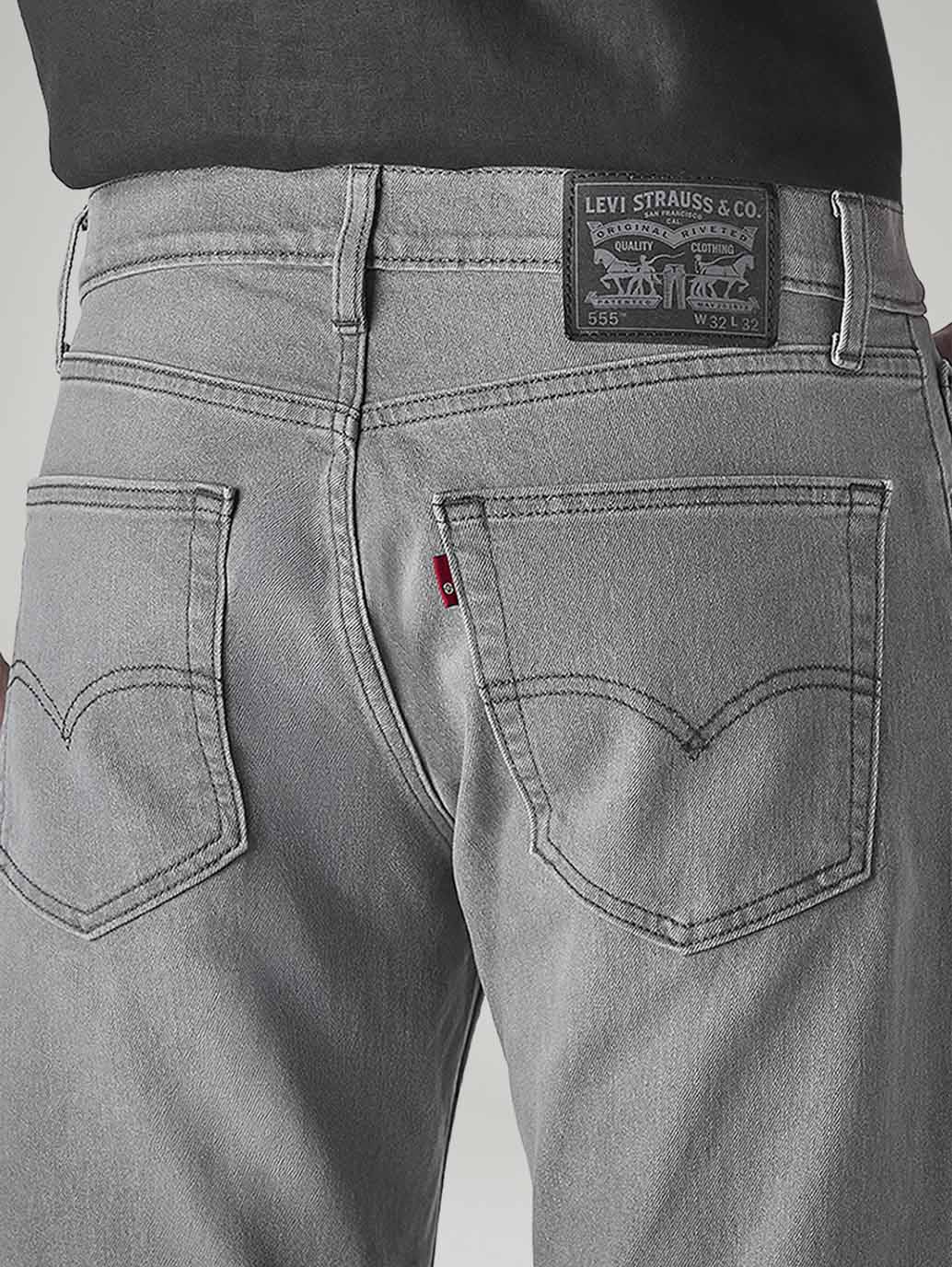 Men's 555 Light-Grey Relaxed Straight Fit Mid Rise Jeans - Detail View
