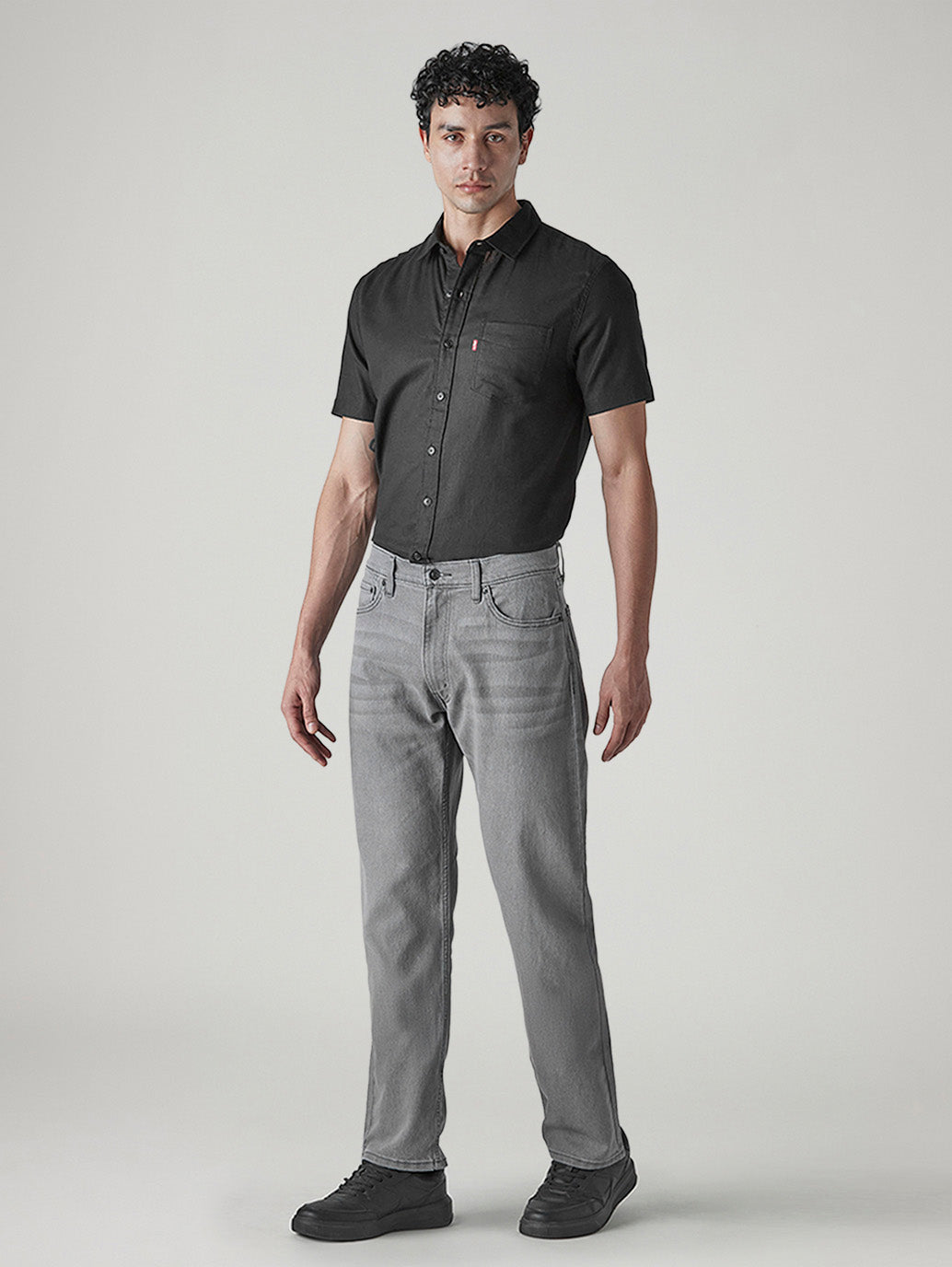 Men's 555 Light-Grey Relaxed Straight Fit Mid Rise Jeans - Side View
