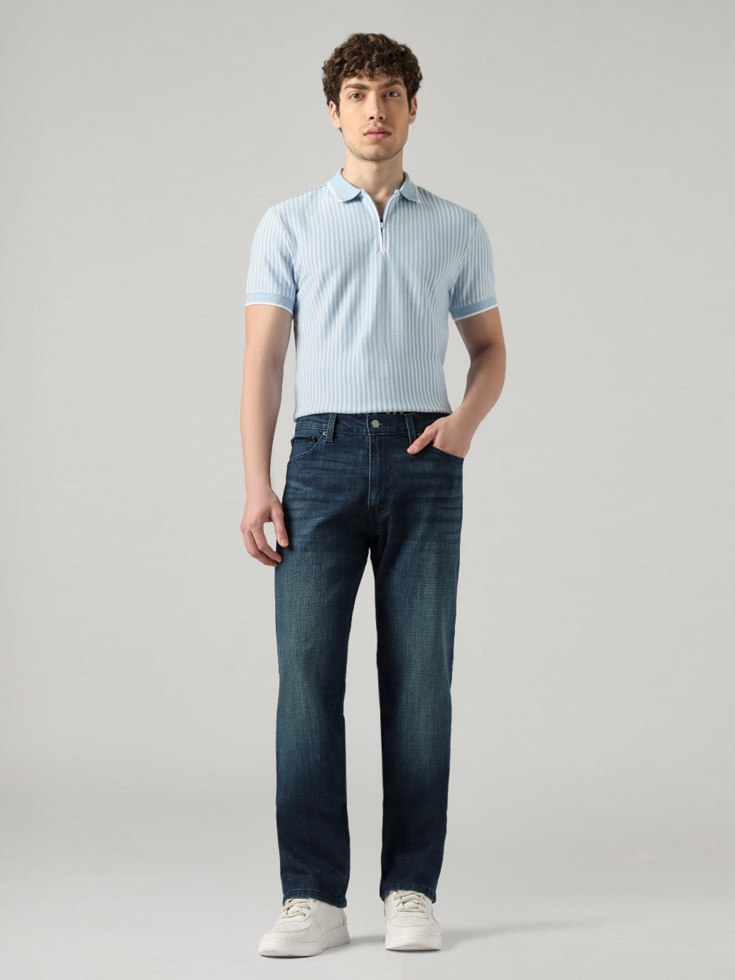 Men's 505 Blue Straight Fit Mid Rise Tinted Jeans - Front View