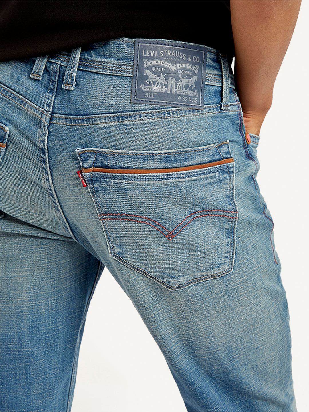 Men's 511 Blue Slim Fit Mid Rise Jeans - Detail View