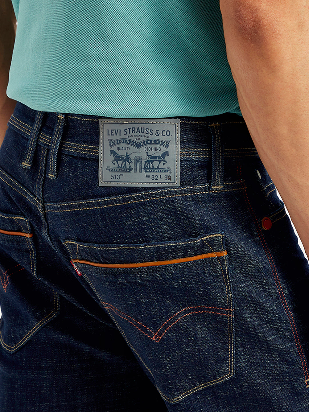 Men's 513 Navy Blue Slim Straight Fit Mid Rise Jeans - 20 View