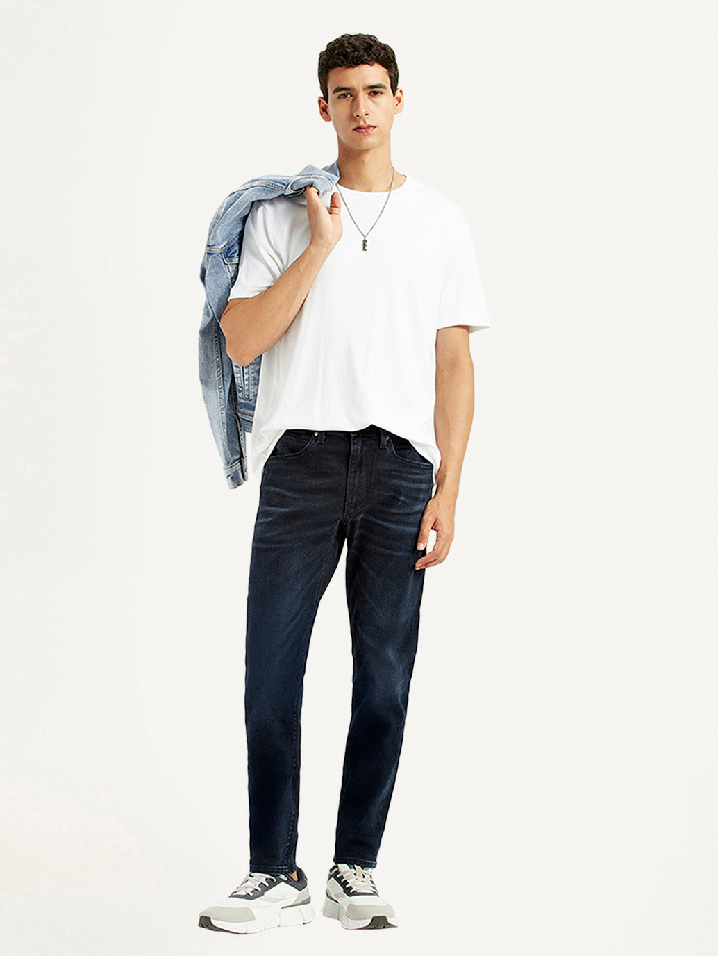 Men's Redloop 512 Dark Blue Slim Tapered Fit Mid Rise Jeans - Styleshot View