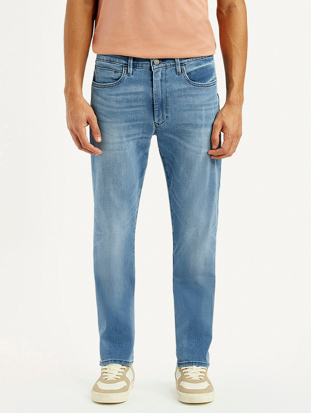 Men's Redloop 513 Light Blue Slim Straight Fit Mid Rise Jeans - Front View