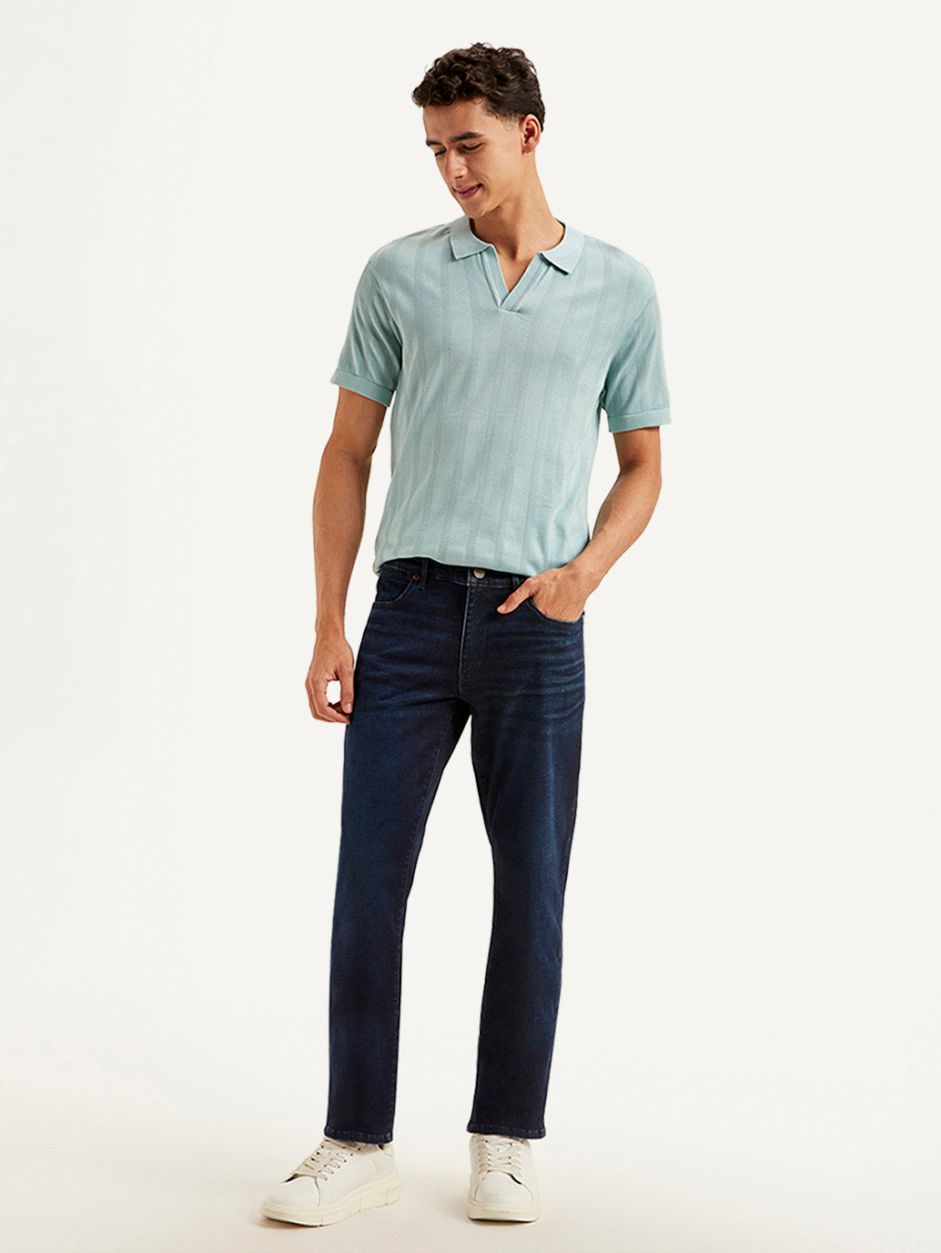 Men's Redloop 511 Navy Blue Slim Fit Mid Rise Jeans - Front View