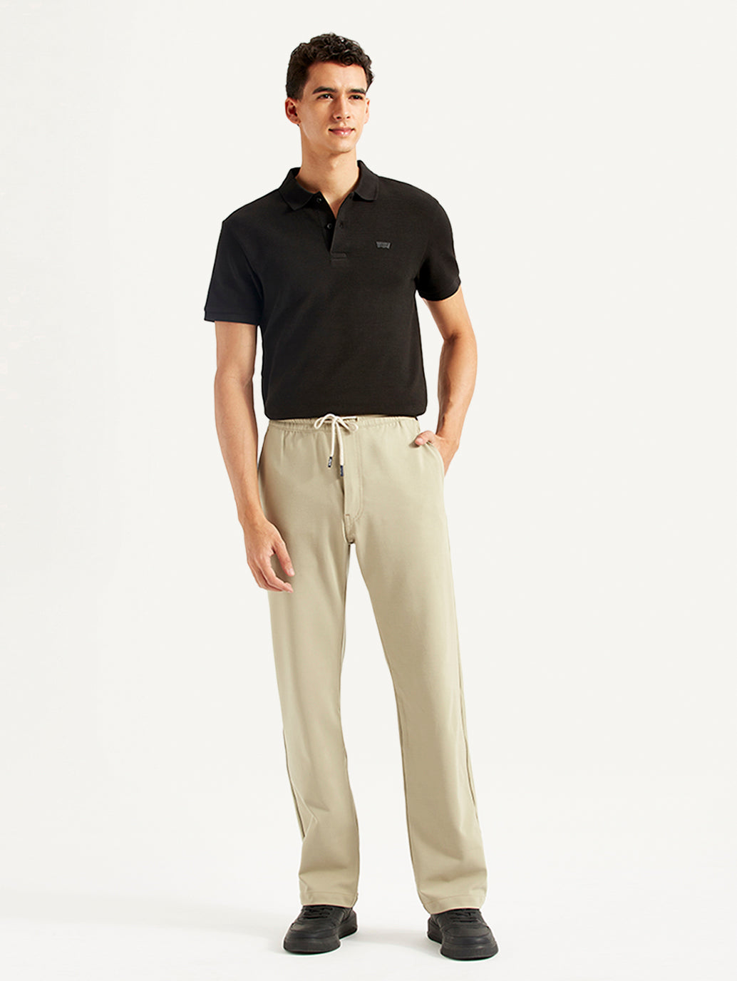 Men's 555'96 Beige Relaxed Straight Fit Tech Pants - Front View