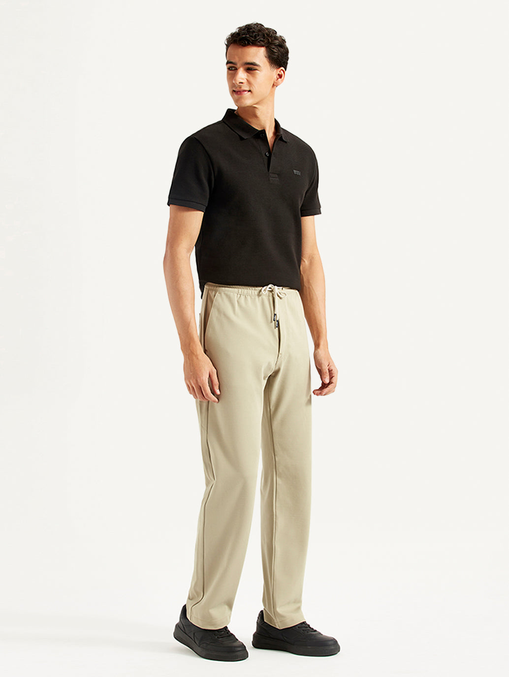 Men's 555'96 Beige Relaxed Straight Fit Tech Pants - Side View