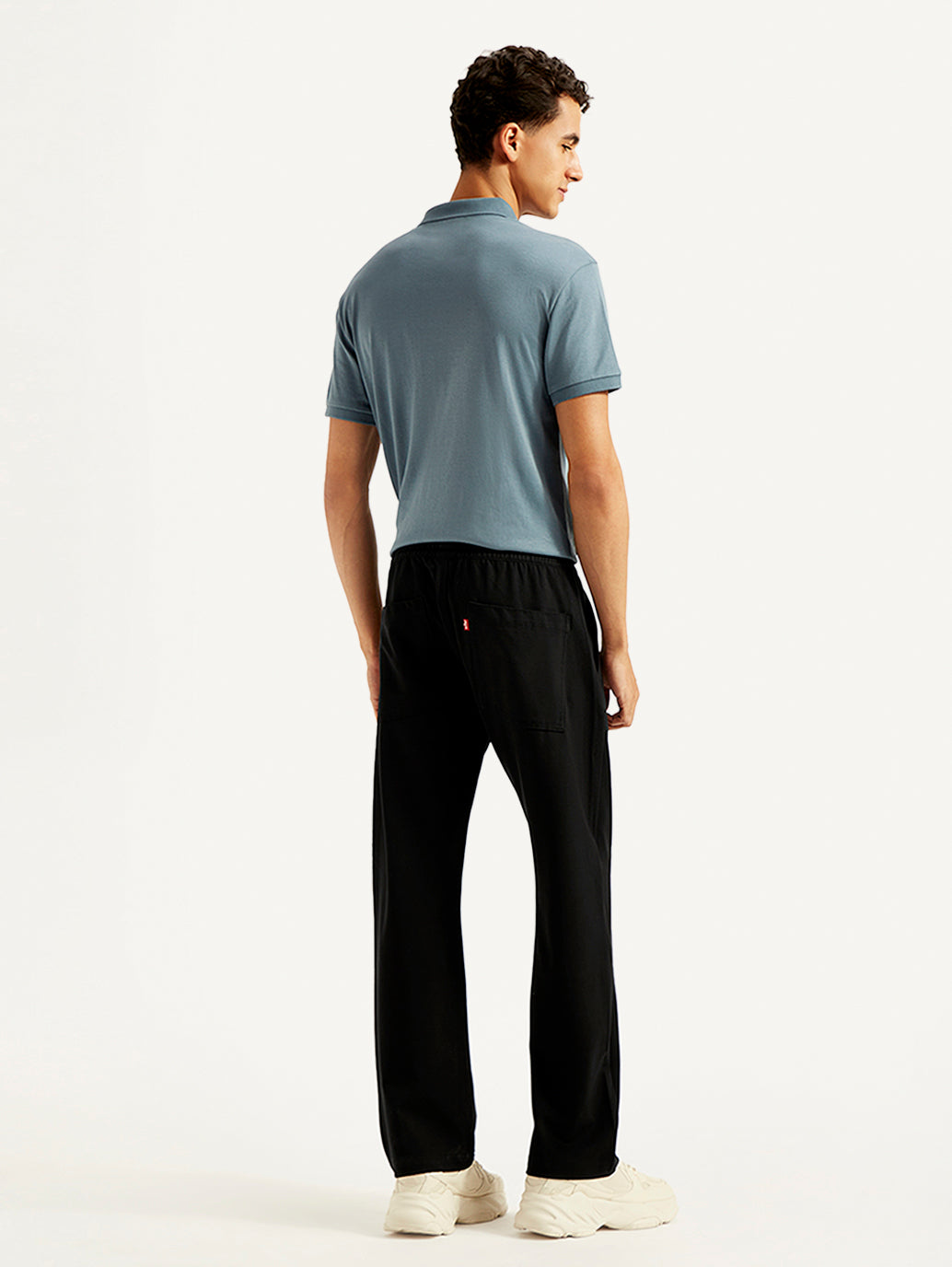 Men's 555'96 Black Relaxed Straight Fit Tech Pants - Back View