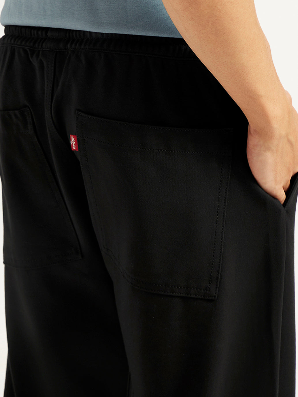 Men's 555'96 Black Relaxed Straight Fit Tech Pants - Detail View