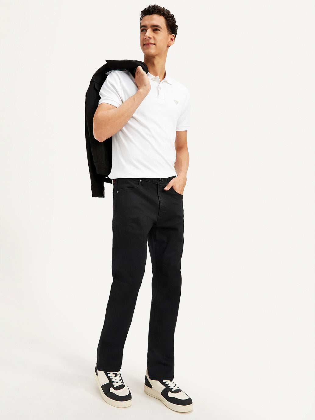 Men's Redloop 513 Black Slim Straight Fit Mid Rise Jeans - Elevated View