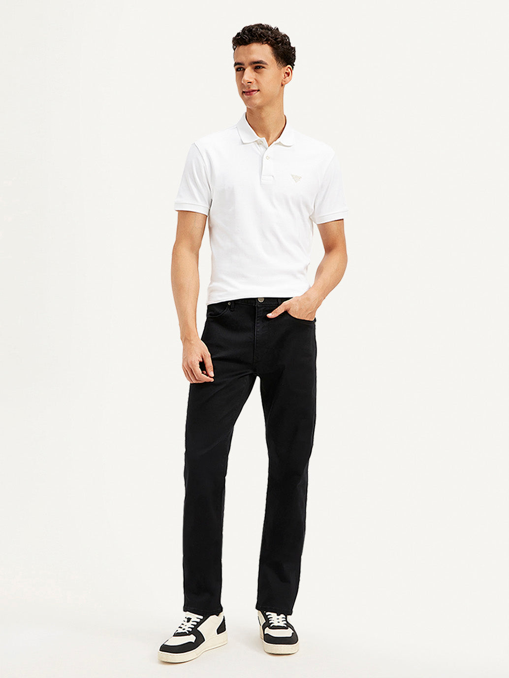 Men's Redloop 513 Black Slim Straight Fit Mid Rise Jeans - Styleshot View