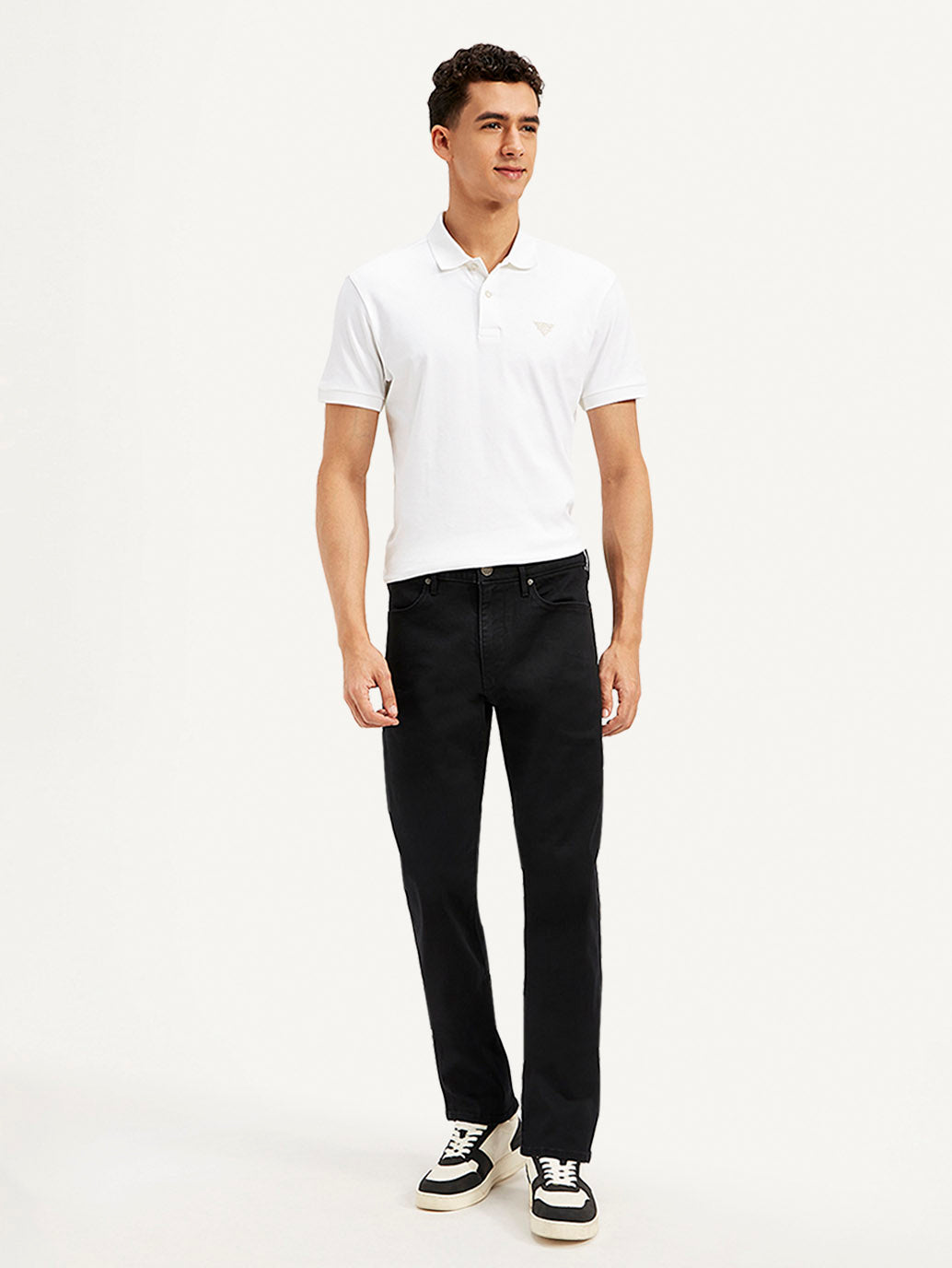 Men's Redloop 513 Black Slim Straight Fit Mid Rise Jeans - Front View