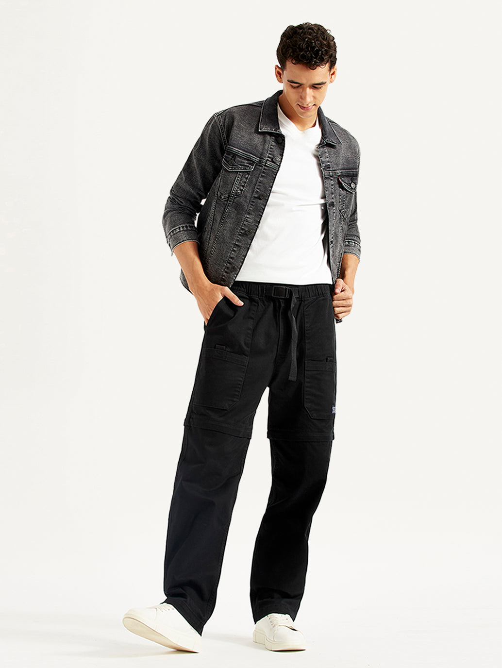 Men's Black Regular Fit Utility Cargo Trousers - Styleshot View
