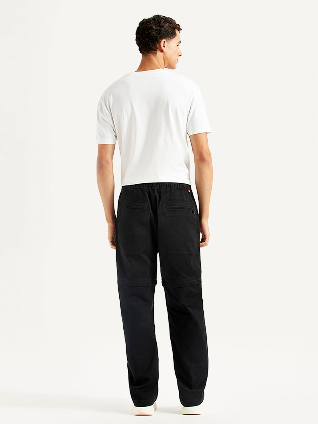Men's Black Regular Fit Utility Cargo Trousers - Back View