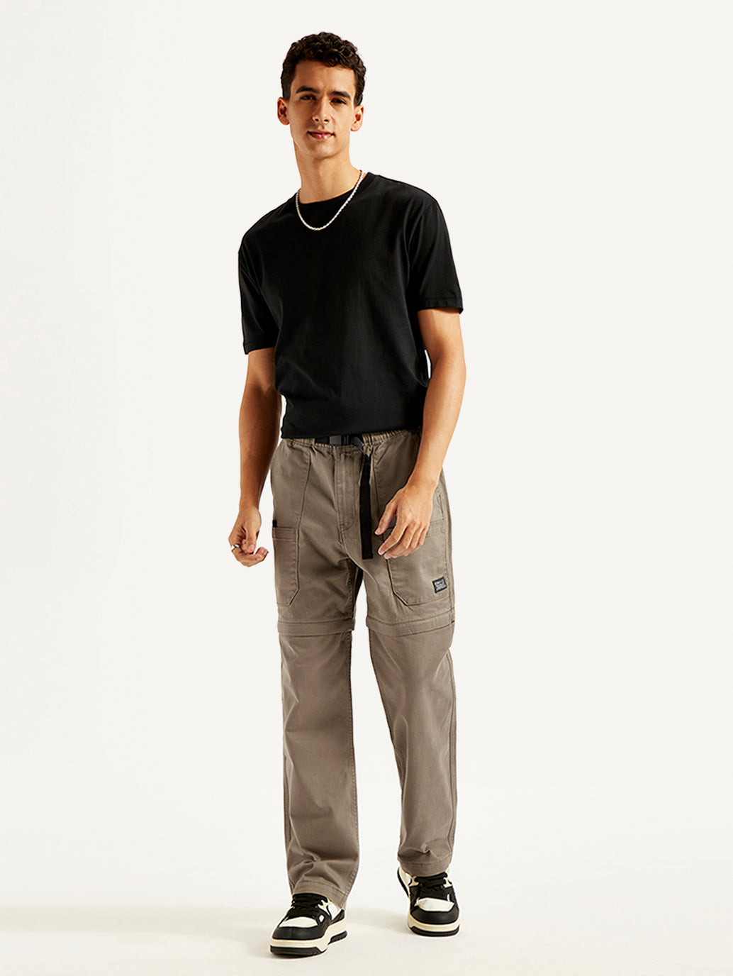 Men's Taupe Regular Fit Utility Cargo Trousers - Styleshot View