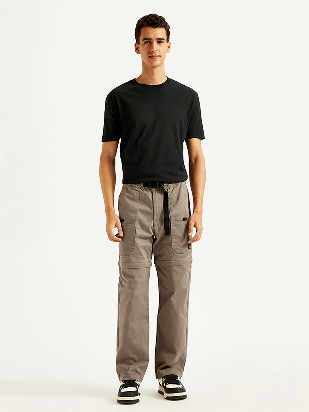 Men's Taupe Regular Fit Utility Cargo Trousers - Front View