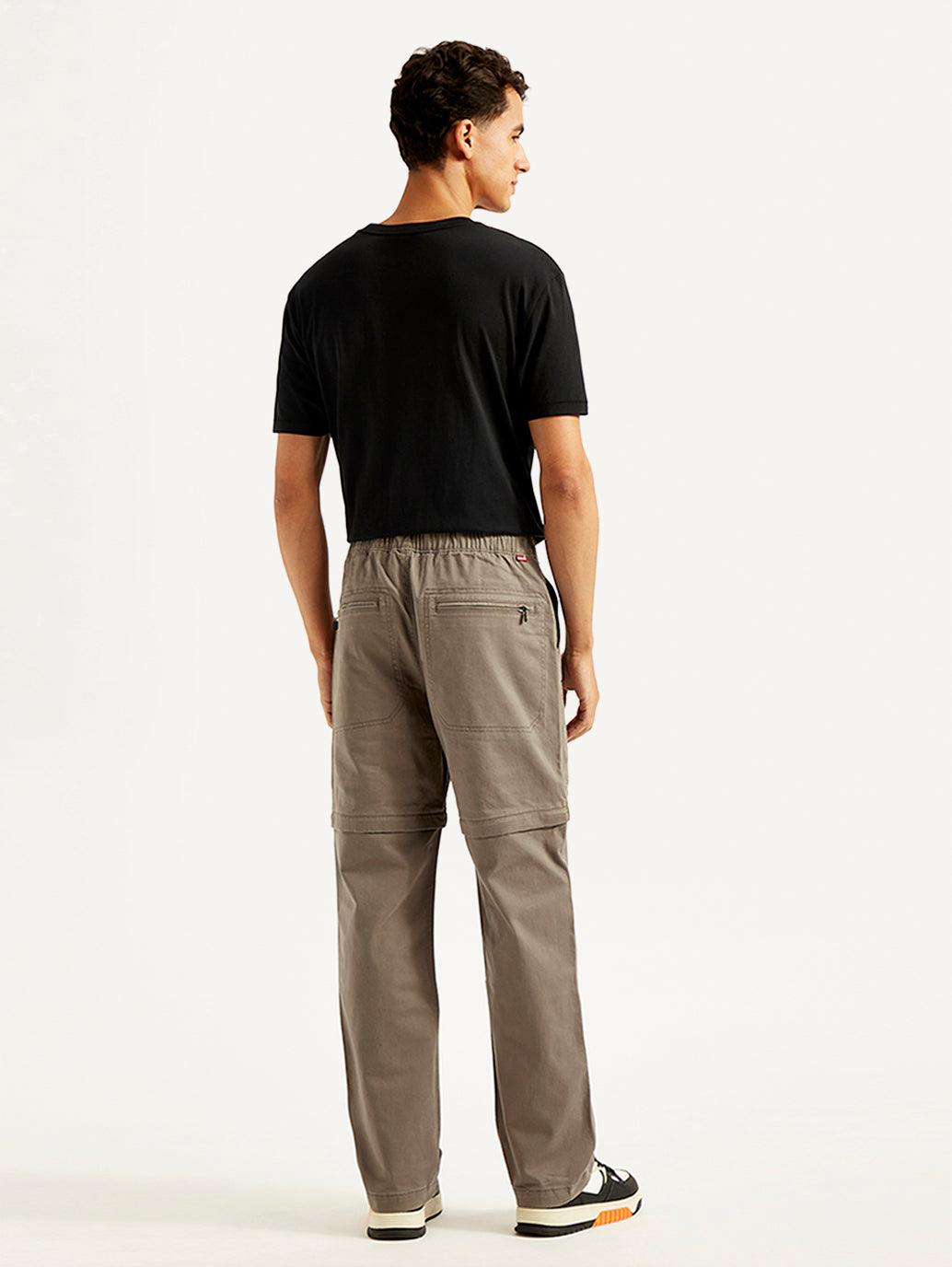 Men's Taupe Regular Fit Utility Cargo Trousers - Back View