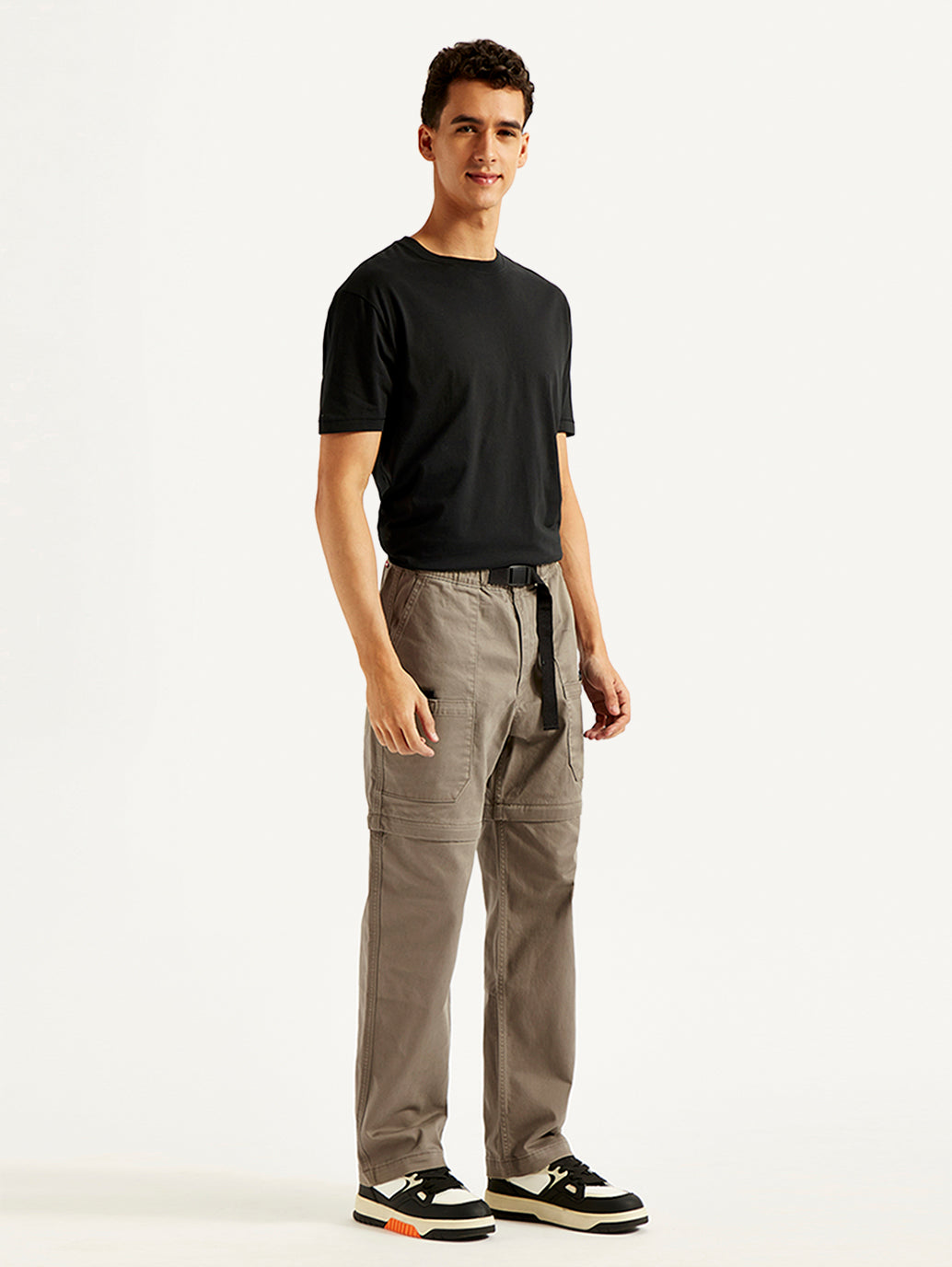 Men's Taupe Regular Fit Utility Cargo Trousers - Side View