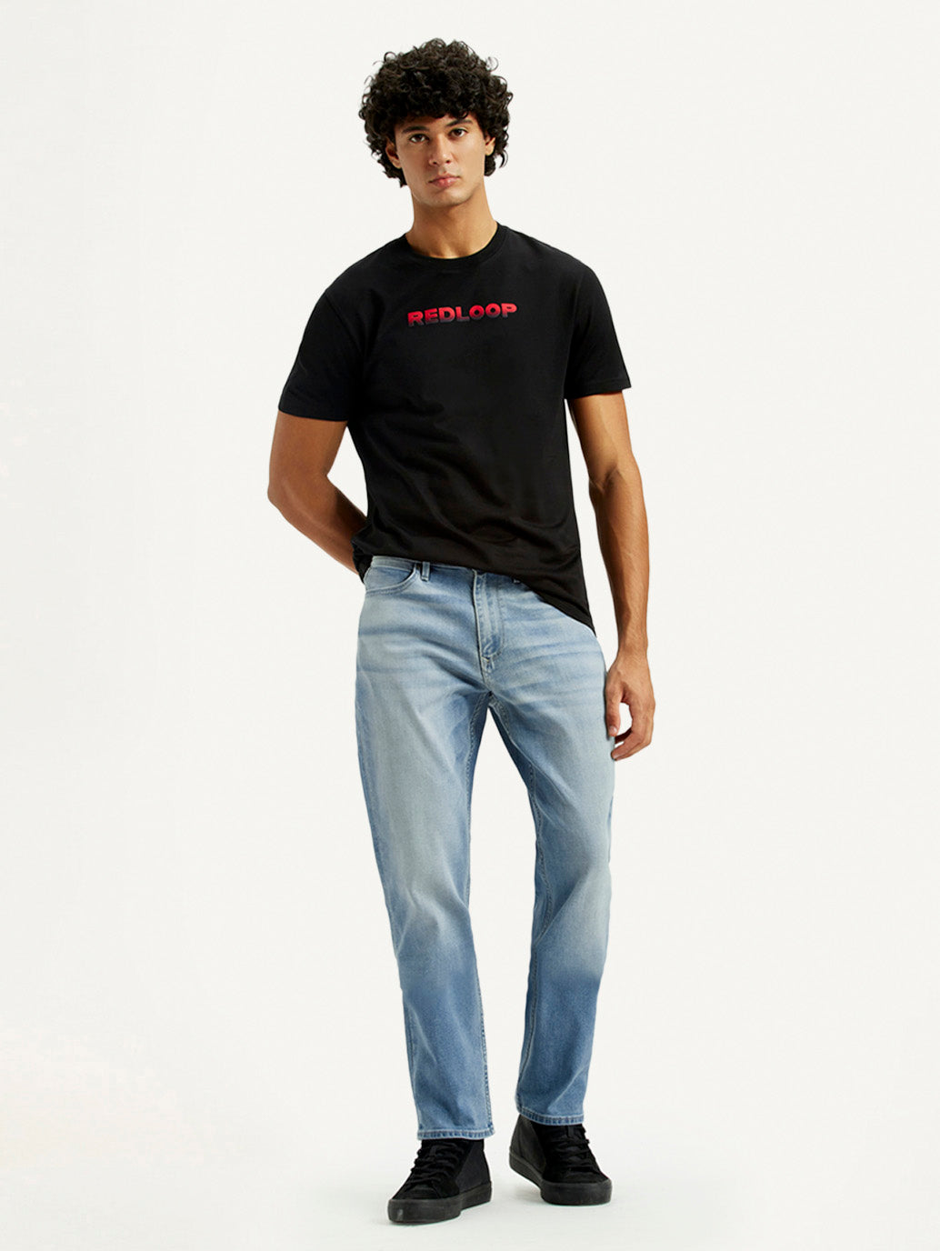 Men's Redloop 541 Light Indigo Athletic Tapered Fit Mid Rise Jeans - Styleshot View