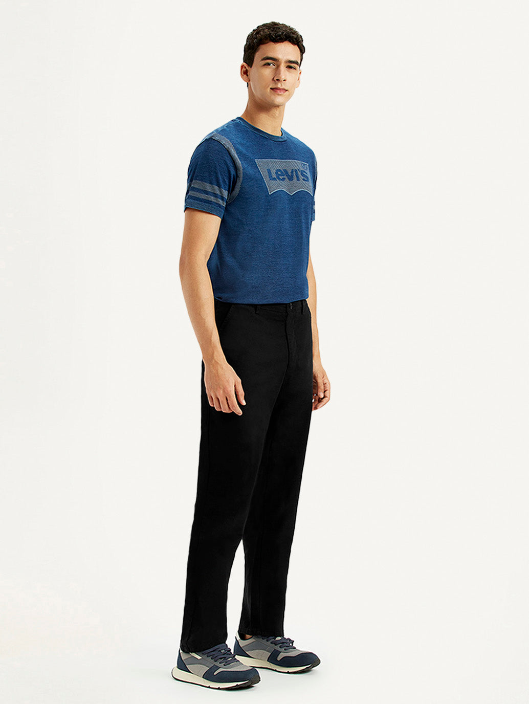 Men's Black Relaxed Fit Chinos - Side View